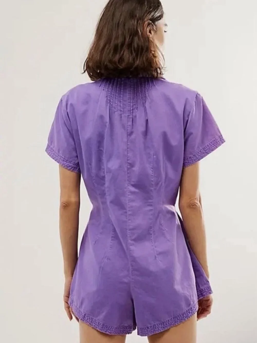 Free People Keep It Crisp Shortall Romper Short Sleeve Purple Shorts Sz S NWT